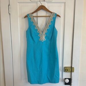 Lilly Pulitzer Turquoise Sheath Dress with Ivory Trim
